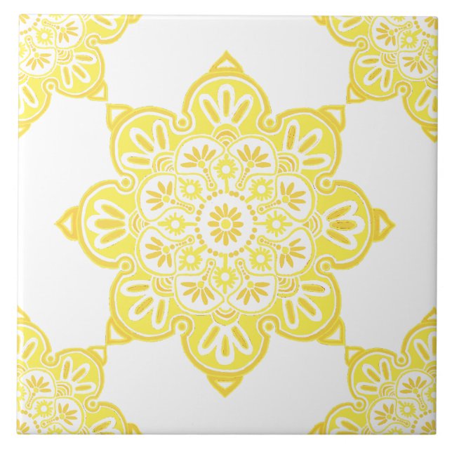 Azulejo de cerâmica, medalhão amarelo em branco (Frente)