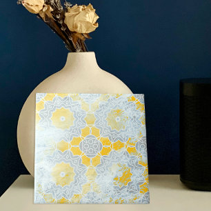 Azulejo De Cerâmica Medalhão de Beige Amarelo, Olhador de Pedra, em Di