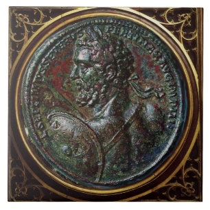 AZULEJO DE CERÂMICA  MEDALHÃO DE BRONZE ROMANO ANTIGO SÉPTIMO SEVERO
