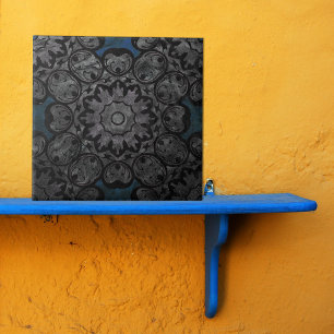 Azulejo De Cerâmica Medalhão De Prata Vintage Antiquada E Damasco Negr