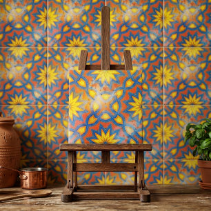 Azulejo De Cerâmica Medalhão Étnico Boêmico Talavera Colorido