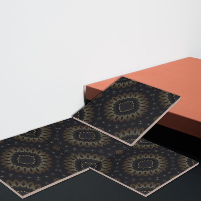 Azulejo De Cerâmica Medalhão Negro Elegante brilhante e Dourado (Criador carregado)