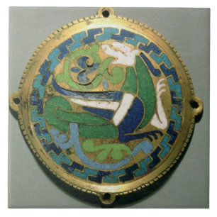 Azulejo De Cerâmica Medalhão que descreve um dragão, francês, de