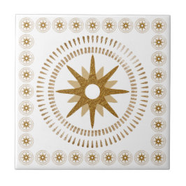 Azulejo De Cerâmica Medalhão Starburst Dourado