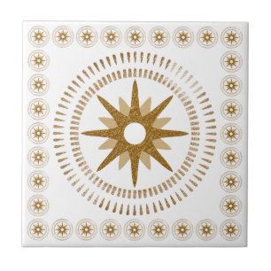 Azulejo De Cerâmica Medalhão Starburst Dourado