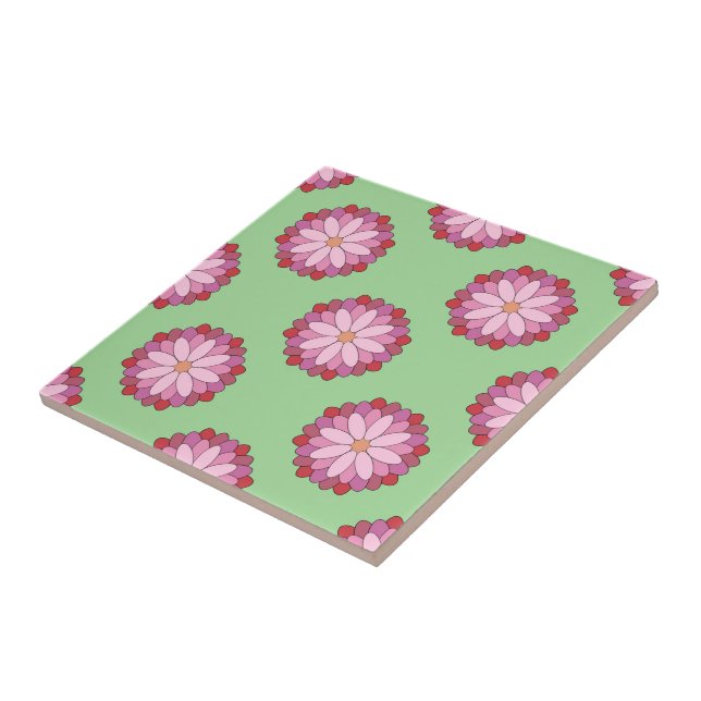 Azulejo De Cerâmica Medalhão Verde-Asiático Pastel Rosa Floral (Lateral)