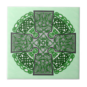 Azulejo De Cerâmica Medalhão verde da cruz celta