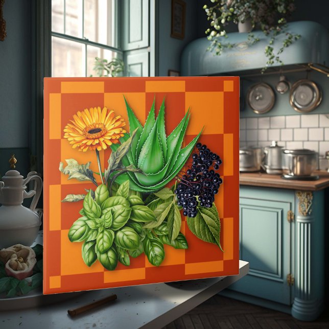 Azulejo De Cerâmica Medicinal Herbs Kitchen Accent Tile (Criador carregado)