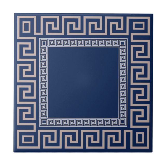 Azulejo De Cerâmica Medidor Grego - Chave Grega - Cerâmica Azul e bege (Frente)