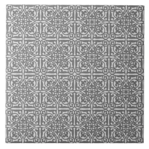 Azulejo De Cerâmica Medieval Damask Fleur-de-lis, cinza prateada