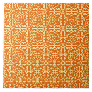 Azulejo De Cerâmica Medieval Damask Fleur-de-lis, tangerina laranja
