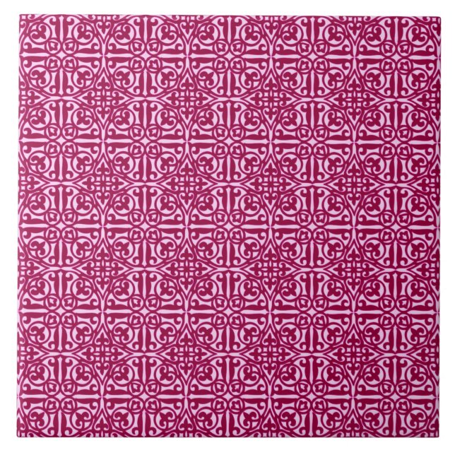 Azulejo De Cerâmica Medieval Damask Fleur-de-lis, vinho burgundy (Frente)
