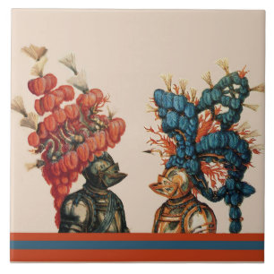 AZULEJO DE CERÂMICA MEDIEVAL KNIGHT AJUDA COM DRAGÕES DE PENAS VERMELH