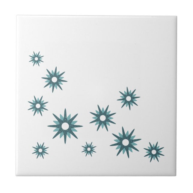 Azulejo De Cerâmica Médio de Design de Starburst Azul Turquoise Modern (Frente)