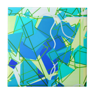Azulejo De Cerâmica Médio do século Abstrato, Aqua & Cerulean Blue