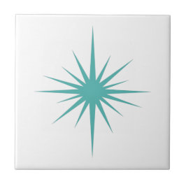 Azulejo De Cerâmica Médio do século moderno Turquoise Blue Starburst