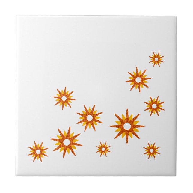 Azulejo De Cerâmica Médio Moderno do século Design Laranja Starburst (Frente)