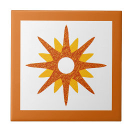 Azulejo De Cerâmica Médio Moderno do século Design Laranja Starburst