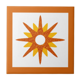 Azulejo De Cerâmica Médio Moderno do século Design Laranja Starburst