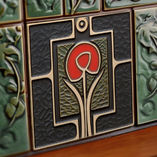 Azulejo De Cerâmica Médio preto e vermelho Abstrato