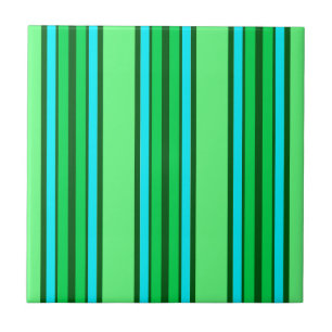 Azulejo De Cerâmica Médio-século Modernas Stripes, Verde limão e Aqua