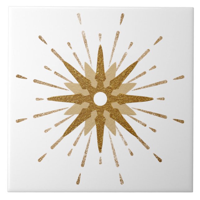 Azulejo De Cerâmica Médio-século Moderno Dourado Starburst | Grande (Frente)
