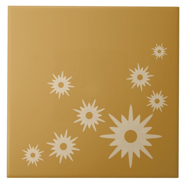 Azulejo De Cerâmica Médio Século Moderno Starburst Ochre Dourado (Frente)