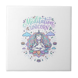 Azulejo De Cerâmica Meditação de Unicórnio Unicórnio Fundo Branco Veto
