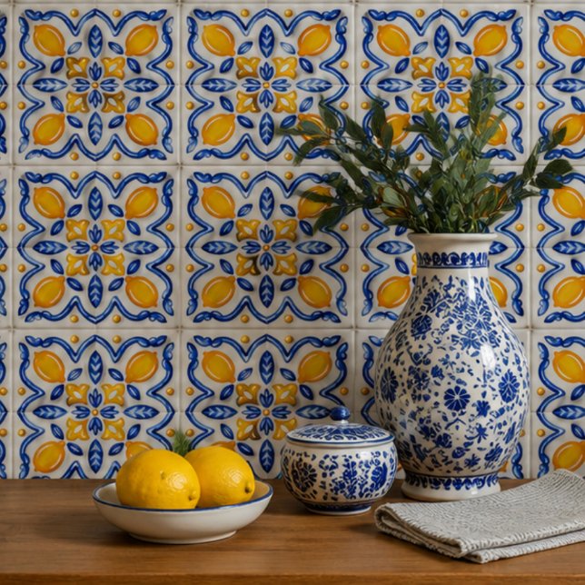 Azulejo De Cerâmica Mediterranean Lemon Blossom Ceramic Hand Painted  (Criador carregado)