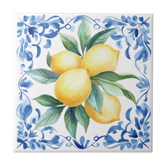 Azulejo De Cerâmica Mediterranean Lemon Blue (Frente)