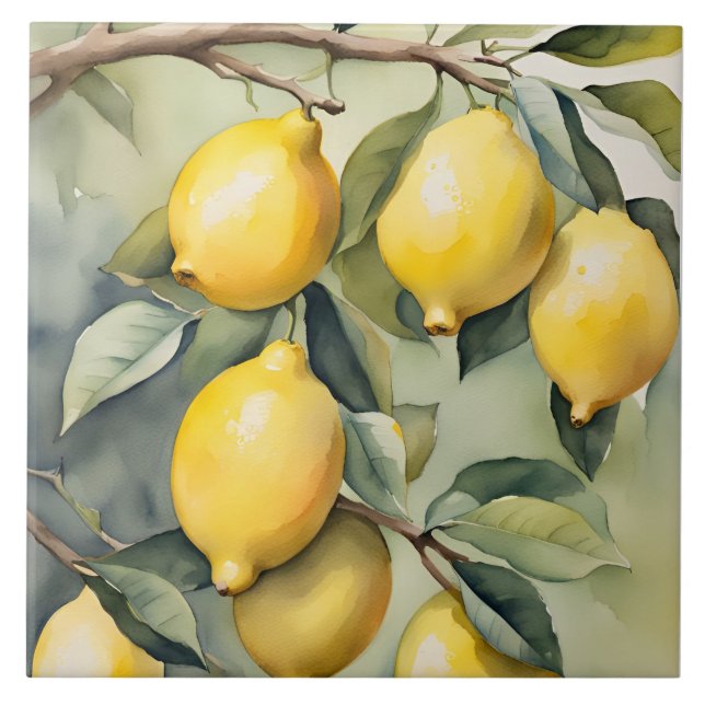 Azulejo De Cerâmica Mediterranean Lemon Tuscany Watercolor Design (Frente)