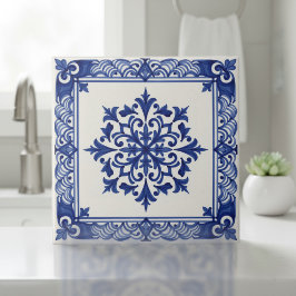 Azulejo De Cerâmica Mediterranean Pattern Pat#10 Blue Ivory ID1195
