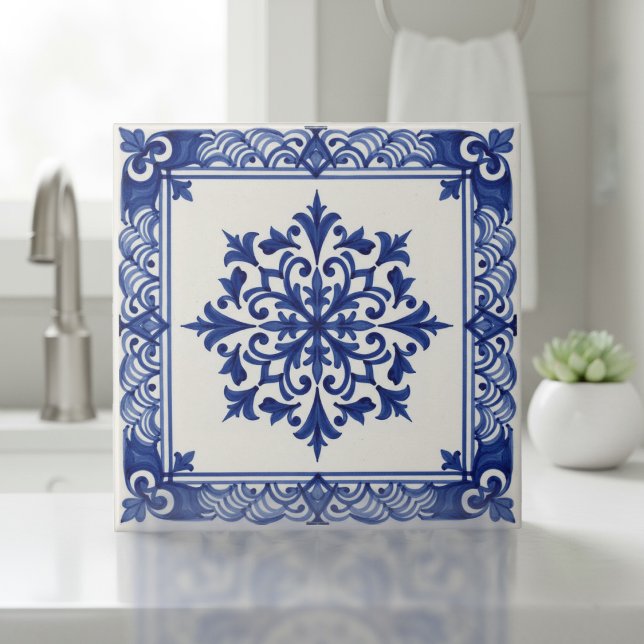 Azulejo De Cerâmica Mediterranean Pattern Pat#10 Blue Ivory ID1195 (Criador carregado)