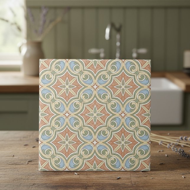 Azulejo De Cerâmica Mediterranean Pattern Pat#13 Terra Cotta ID1195 (Criador carregado)