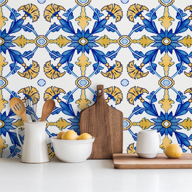 Azulejo De Cerâmica Mediterranean style Azur yellow blue big pattern (Criador carregado)