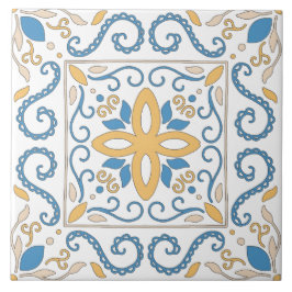 Azulejo De Cerâmica Mediterranéico Laranja Azul Rosa Geométrico Andalu