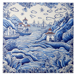 Azulejo De Cerâmica Mediterrâneo ama branco azul