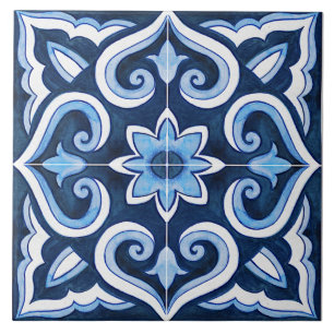 Azulejo De Cerâmica Mediterrâneo Azul e Branco