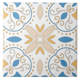Azulejo De Cerâmica Mediterrâneo Laranja Azul Rosa Geométrico Andaluz