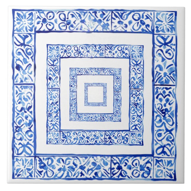 Azulejo De Cerâmica Mediterrâneo Toscano Rústico Geométrico  (Frente)