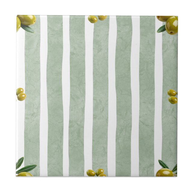 Azulejo De Cerâmica Mediterrâneo Verde Oliva Listras Padrão Sage (Frente)