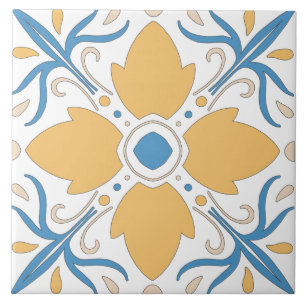 Azulejo De Cerâmica Mediterranéu Laranja Azul Rosa Floral andalousie