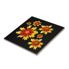 Azulejo De Cerâmica Medley de Coreopsis Dourada e de Frango de Bronze