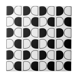 Azulejo De Cerâmica Meio Círculo Geométrico Preto e Branco
