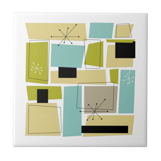 Azulejo De Cerâmica Meio século abstrato Azul Amarelo Quadrado (Frente)