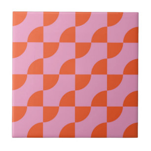 Azulejo De Cerâmica Meio Século Abstrato Laranja Semi Círculos em Rosa