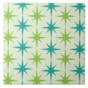 Azulejo De Cerâmica Meio século Atomic Starbursts Green e Teal