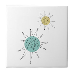 Azulejo De Cerâmica Meio século Azul Aqua Amarelo Franciscan Starburst