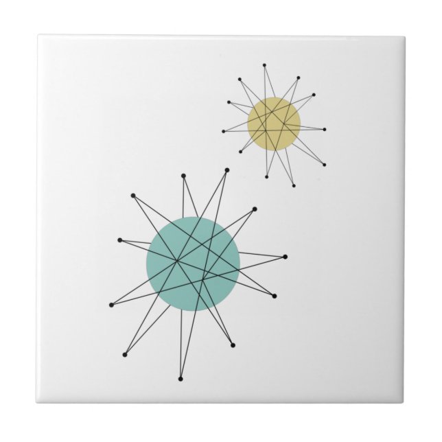 Azulejo De Cerâmica Meio século Azul Aqua Amarelo Franciscan Starburst (Frente)