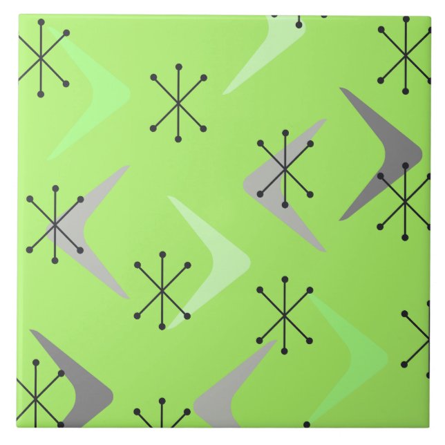 Azulejo De Cerâmica Meio século Boomerangs Starbursts Green (Frente)